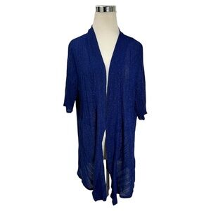 Catherines Women's Open Front Cardigan Sweater Blue Shimmering 2X (22/24W)